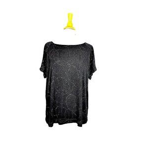 Dana Buchman Women's Blouse Black Sequin 2XL Short sleeve